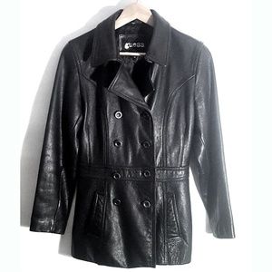 GUESS Women's Black Genuine Leather Peacoat Medium